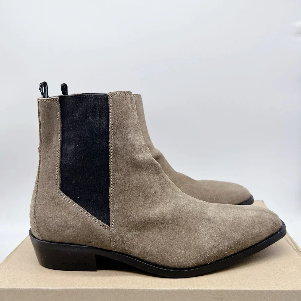 AllSaints Markus Dark Sand Suede Chelsea Ankle Boots Mens EU 42 US 9
